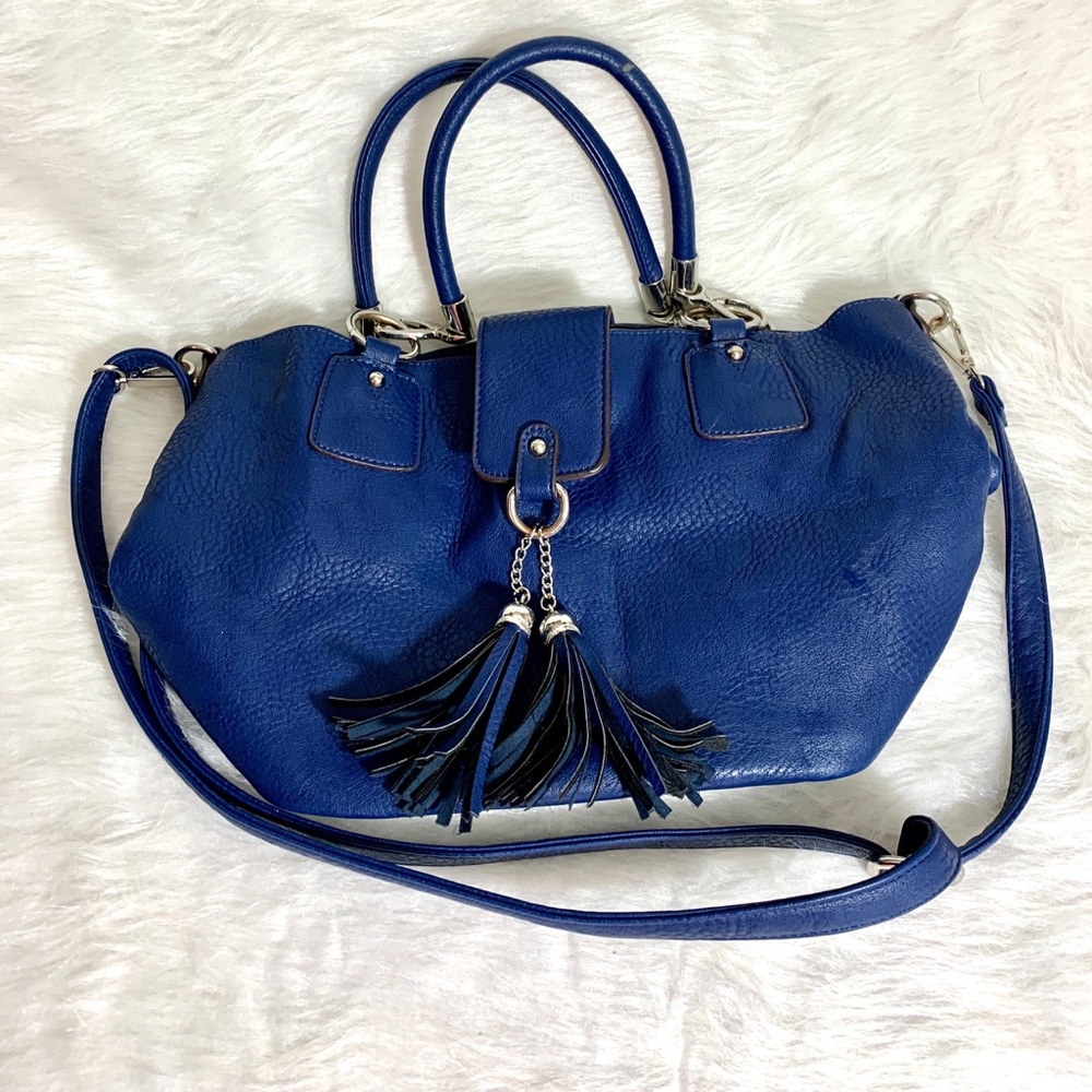 Blue soft leather boho slouch handbag